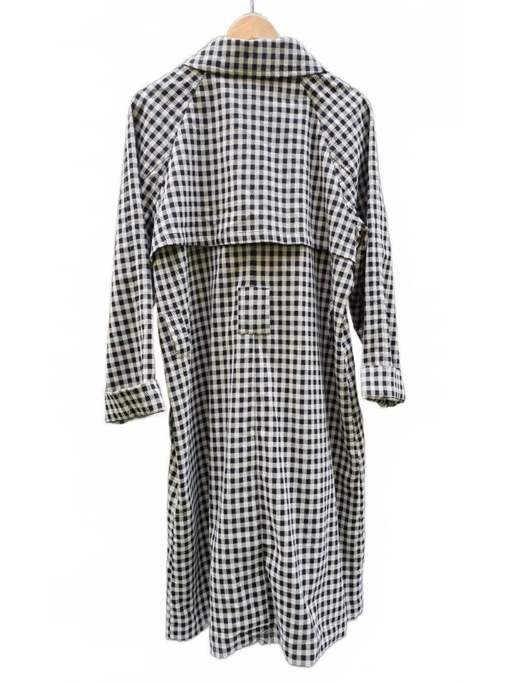 Joe Fresh Gingham Plaid Belted Trench Coat Jacket Size Lg  Black & White - Picture 7 of 12